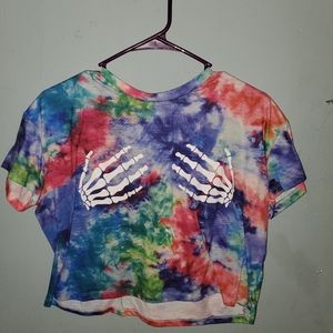 Multi color skull hands crop top
